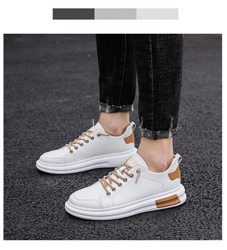 Advbridge PU Leather Casual Sneakers for Men Non-slip White Shoes Vulcanized Trainers Male Fashion Outdoor Flats Sports Running Shoes