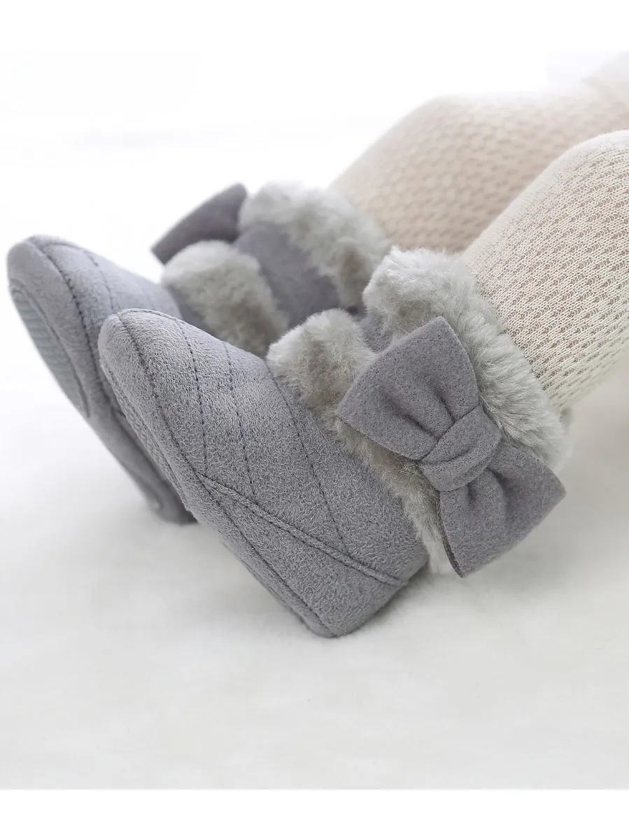 Baby Girl Winter Warm Fleece Big Bow Prewalker Boots