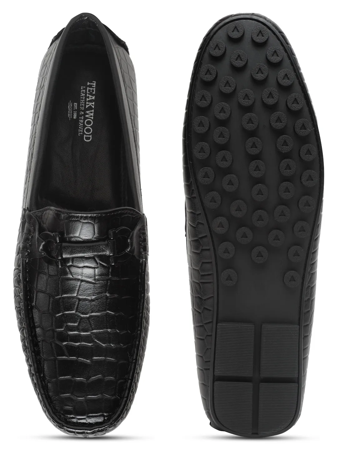 Men's Black Texture Leather Flexi 360 Loafers