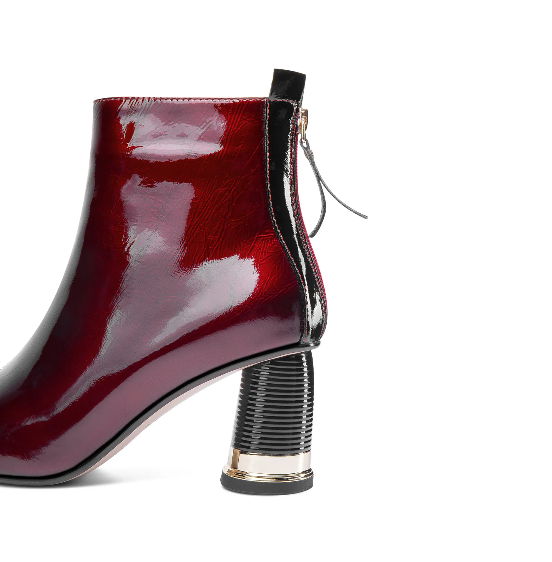 TinaCus Women's Patent Leather Pointed Toe Handmade Back Zip Modern Mid Chunky Heel Ankle Boots