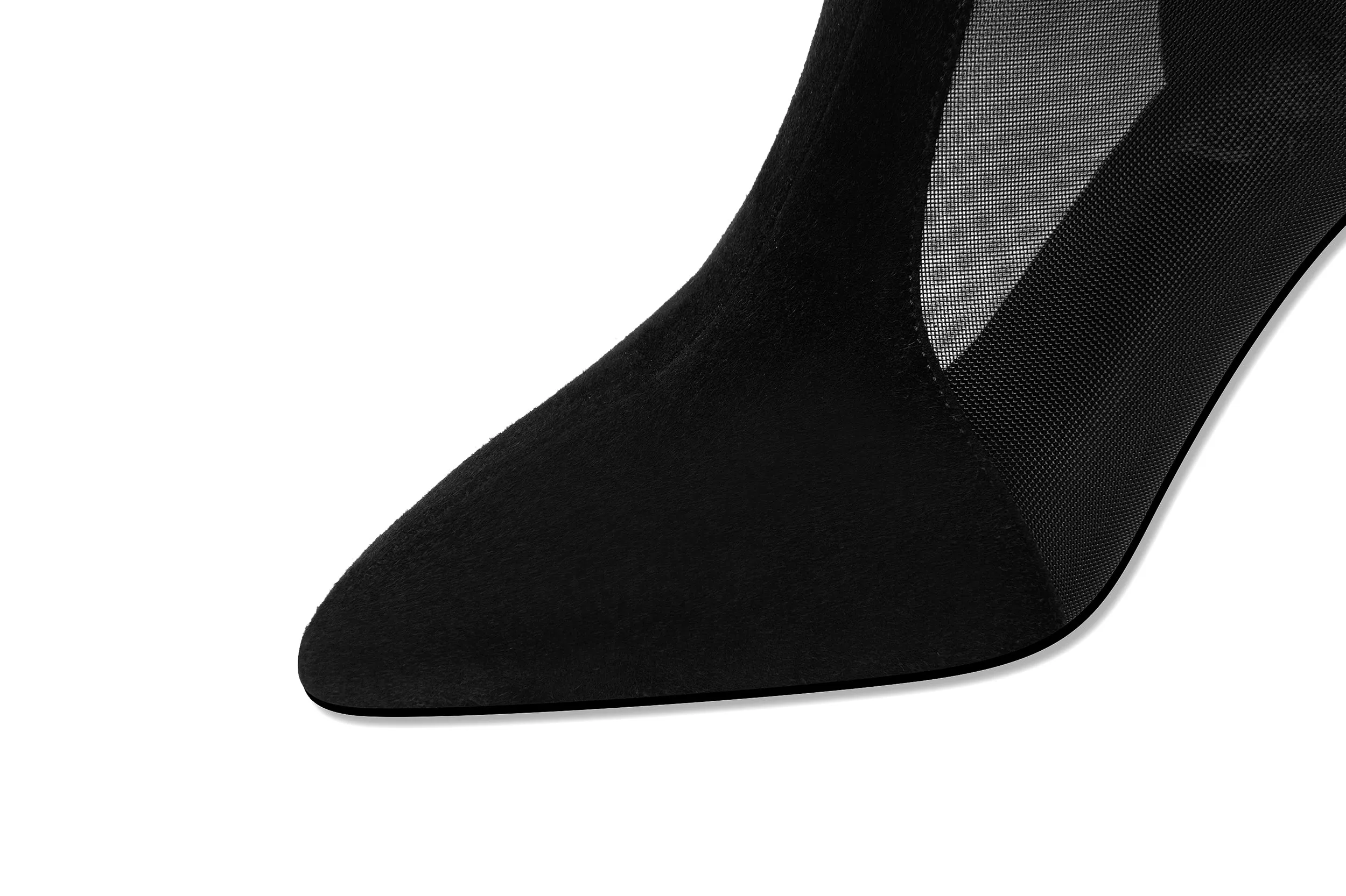 TinaCus Women's Suede Leather Handmade Mesh Spool Heel Back Zip Up Flower Decor Black Summer Ankle Boots